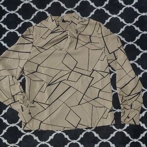 NEW Shein Geometric Patterned Tan & black‎ Women's blouse SMALL